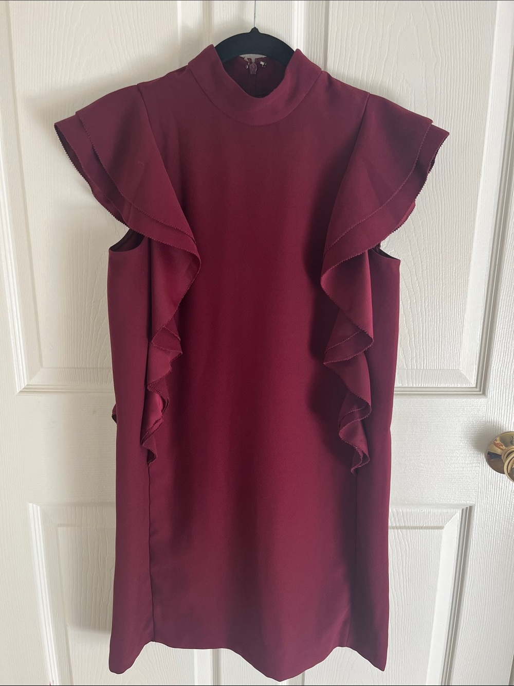 kate spade Burgundy Ruffle-Trim Mock-Neck Mini Dress